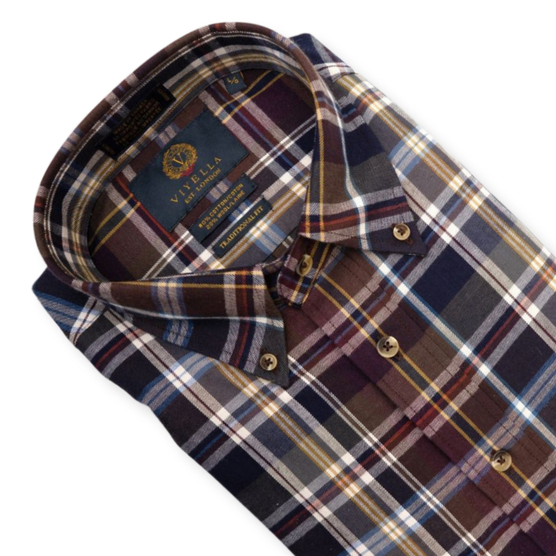 Men's Navy and Plum Plaid Viyella Shirt