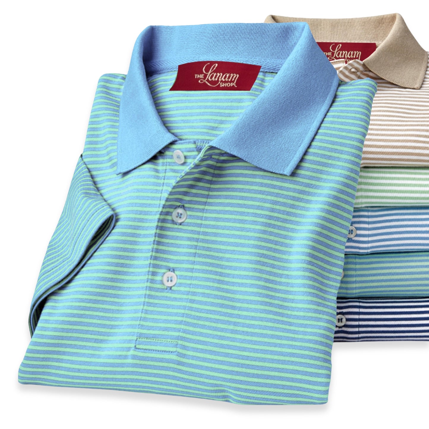 Men's Short-Sleeve Pima Cotton Jersey Striped Polo Shirt | Coastal Blue and New Lime