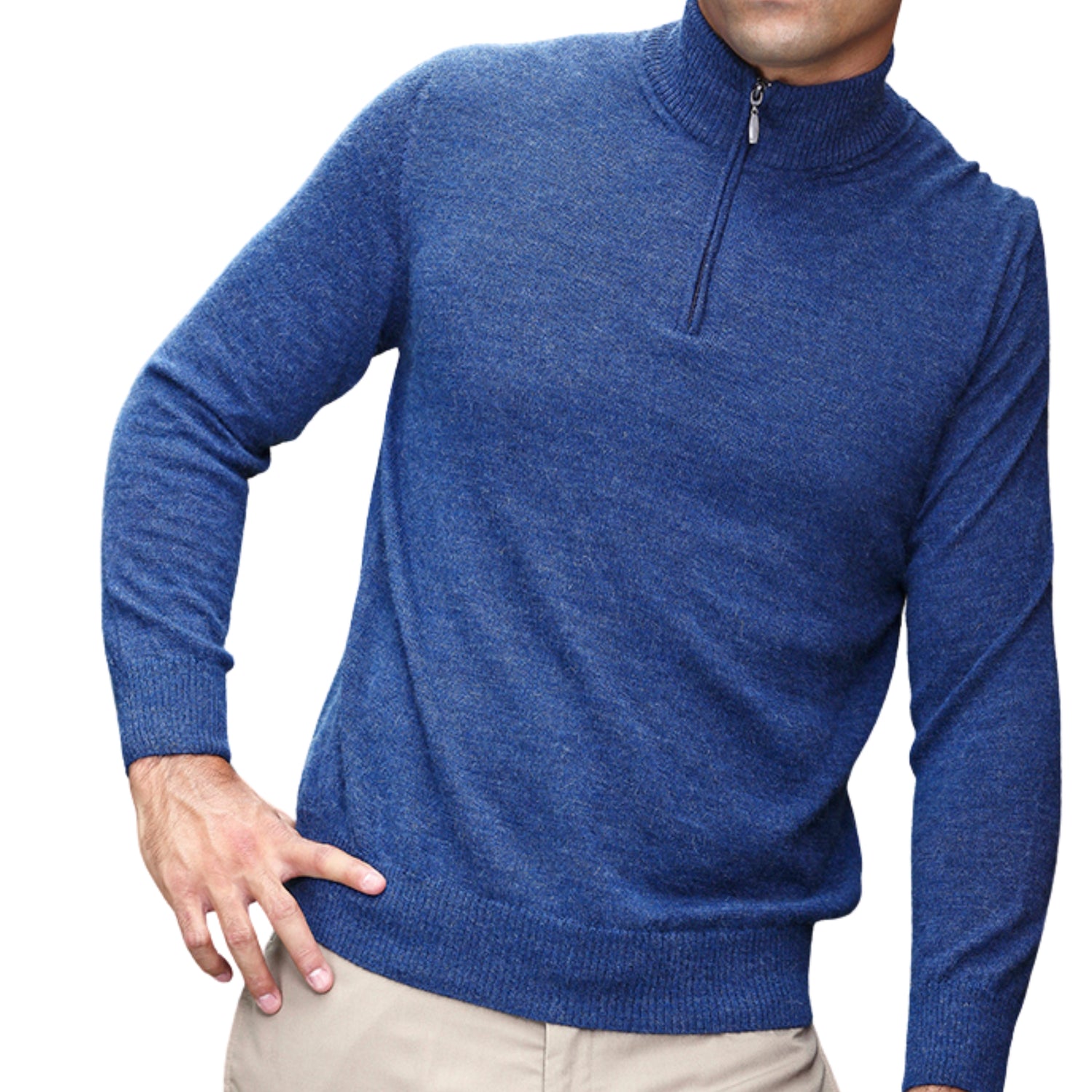 Men's Royal Alpaca Quarter-Zip Sweater With Contrast Collar