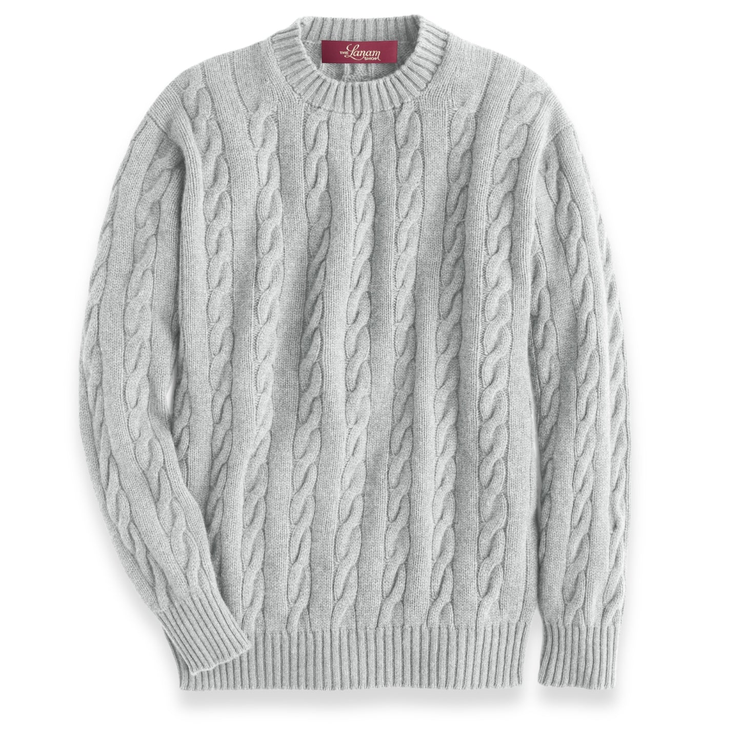 Shetland Wool Cable Knit Crew Neck Sweater