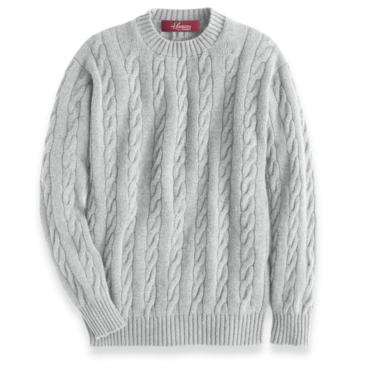 Shetland Wool Cable Knit Crew Neck Sweater