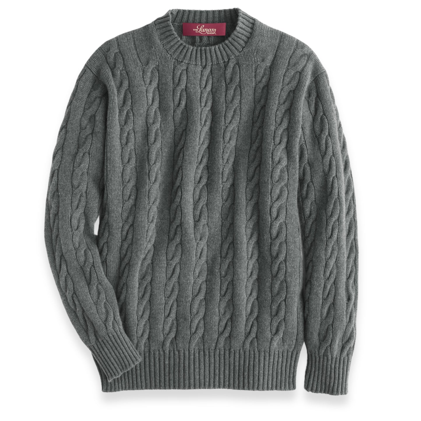 Shetland Wool Cable Knit Crew Neck Sweater