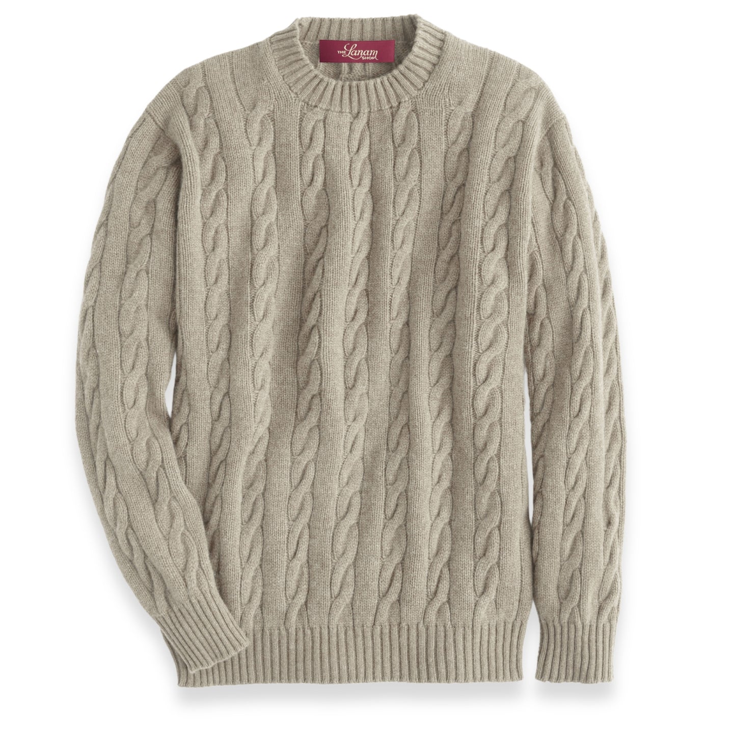 Shetland Wool Cable Knit Crew Neck Sweater