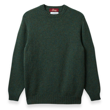 Men's Traditional Shetland Wool Crew Neck Sweater | Green Lovat