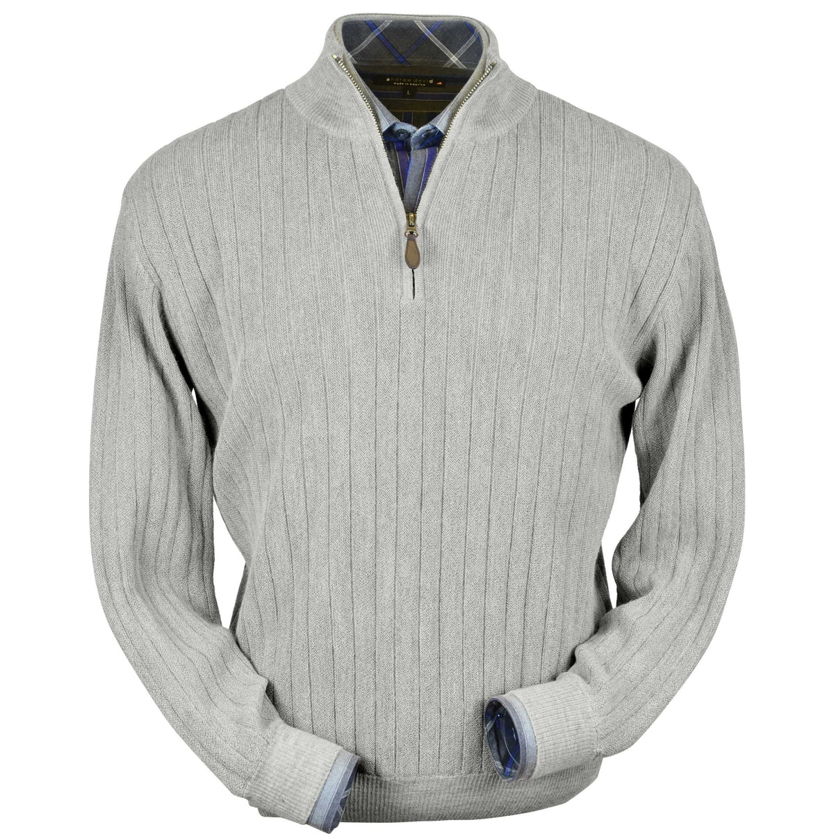 Men's Baby Alpaca & Merino Wool Ribbed Quarter-Zip Sweater in Light Grey Heather