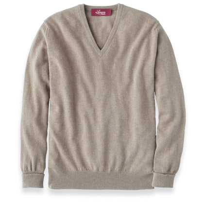 Men's Cashmere V-Neck Sweater With Set-In Sleeve in Dark Natural