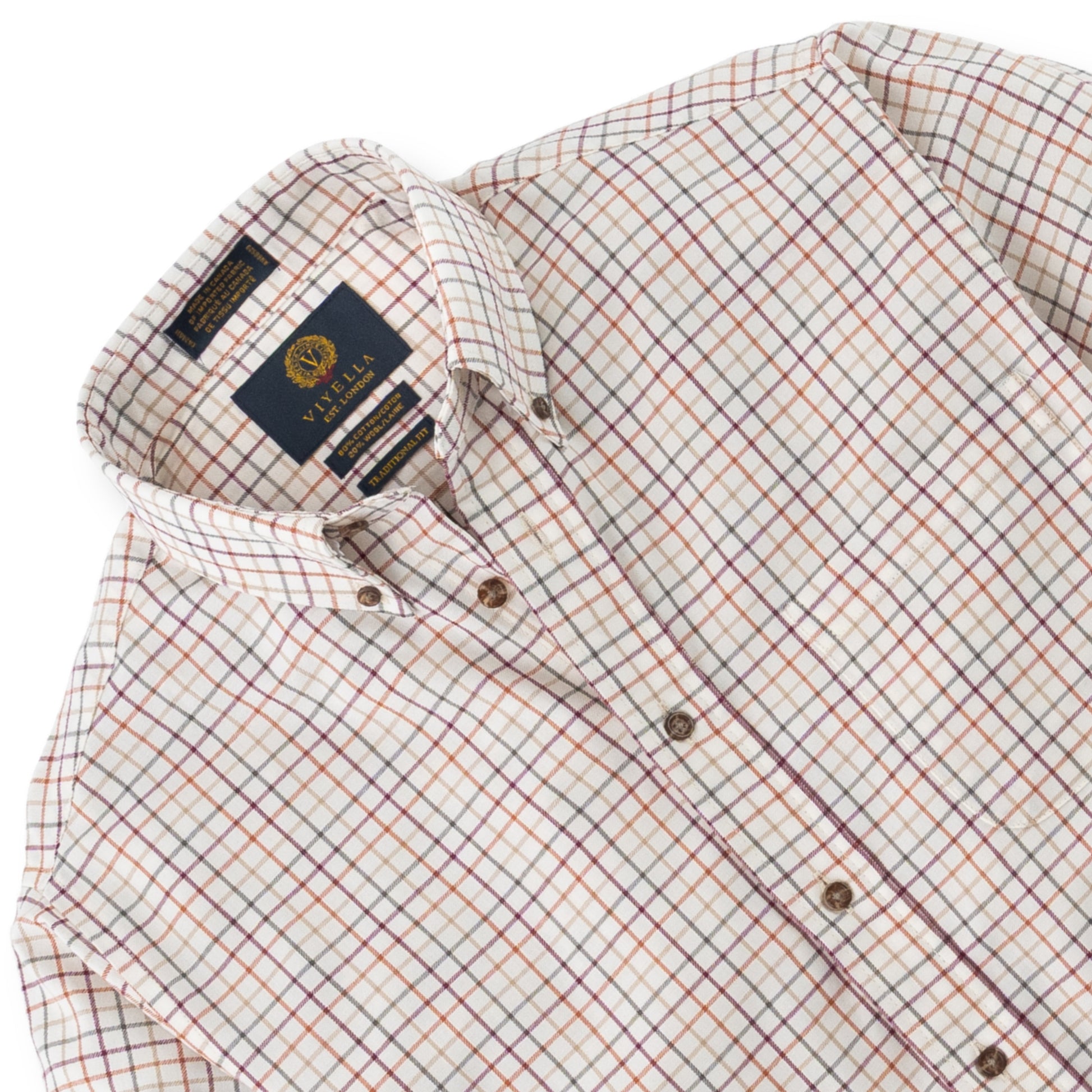 Men's Autumnal Tattersall Viyella Shirt Cotton Wool Blend