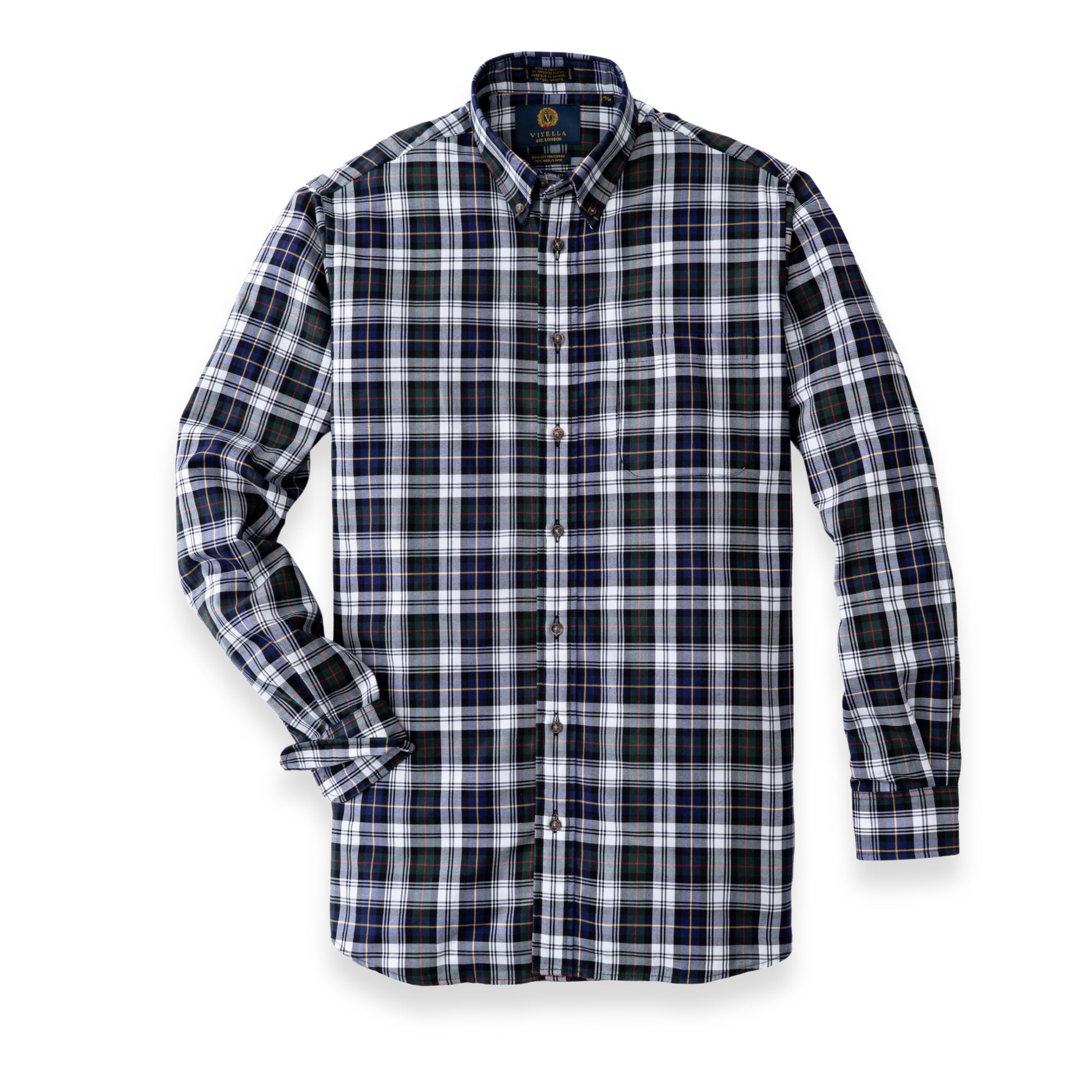 Men's Brunswick Green and Navy Blue Plaid Viyella Shirt