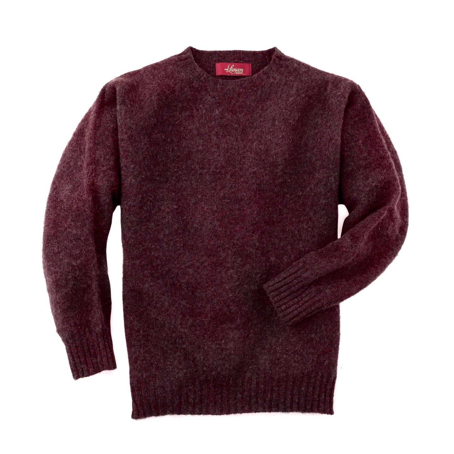 Men's Brushed Shetland Wool Crew Neck Sweater | Beetroot Red