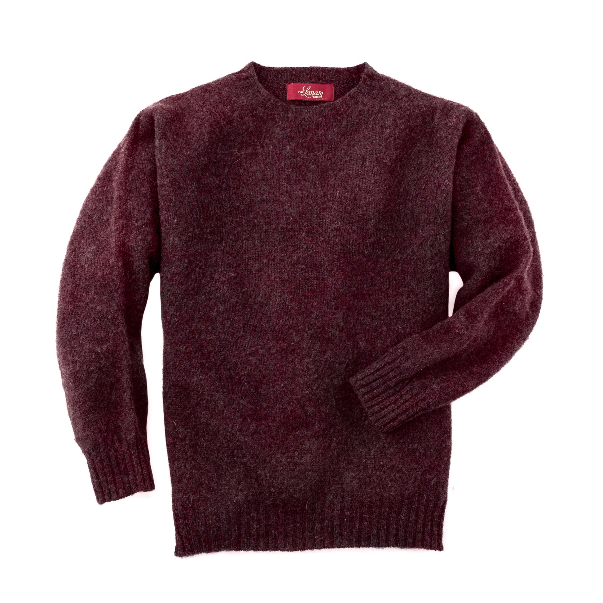 Men's Brushed Shetland Wool Crew Neck Sweater | Beetroot Red