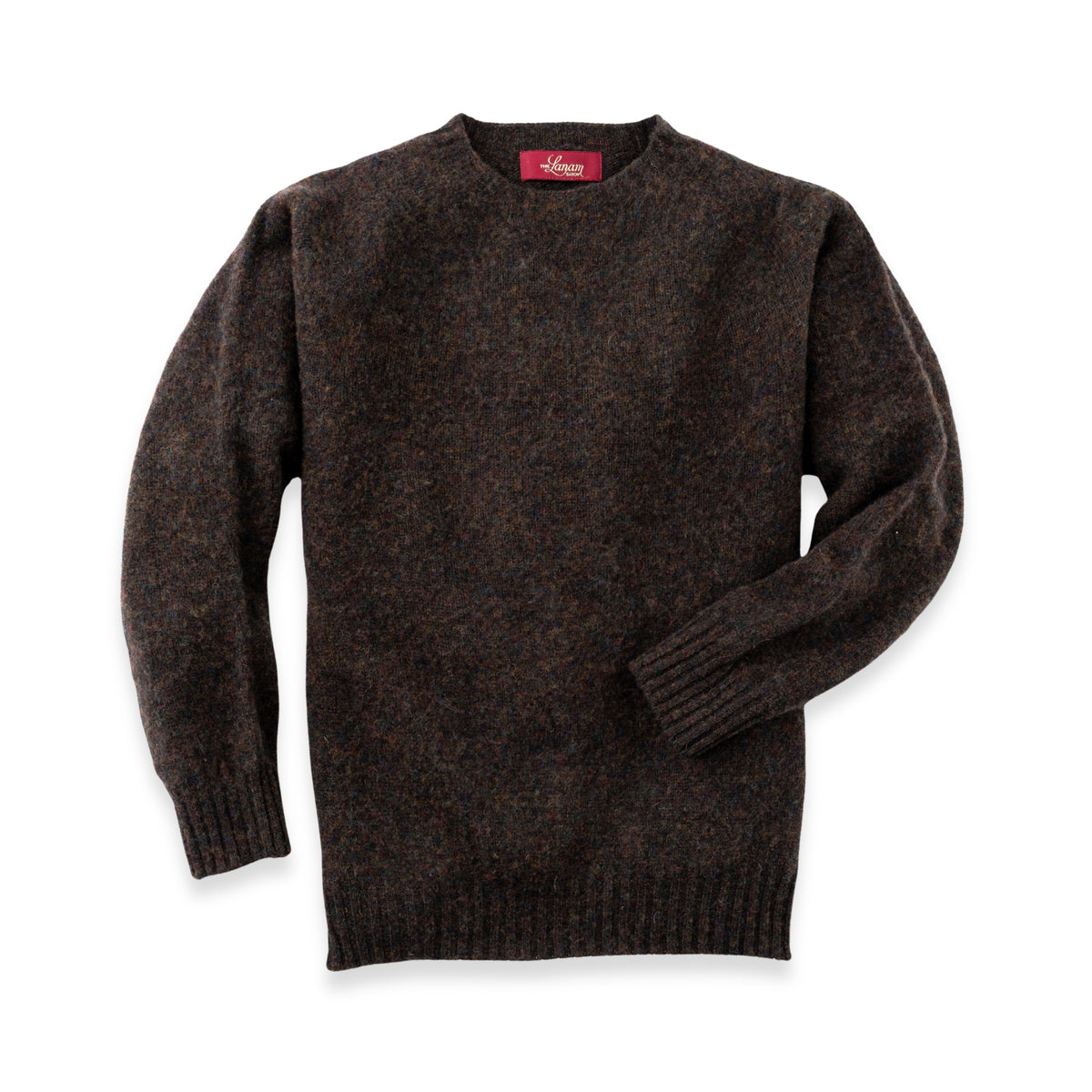 Men's Brushed Shetland Wool Crew Neck Sweater | Carob Brown
