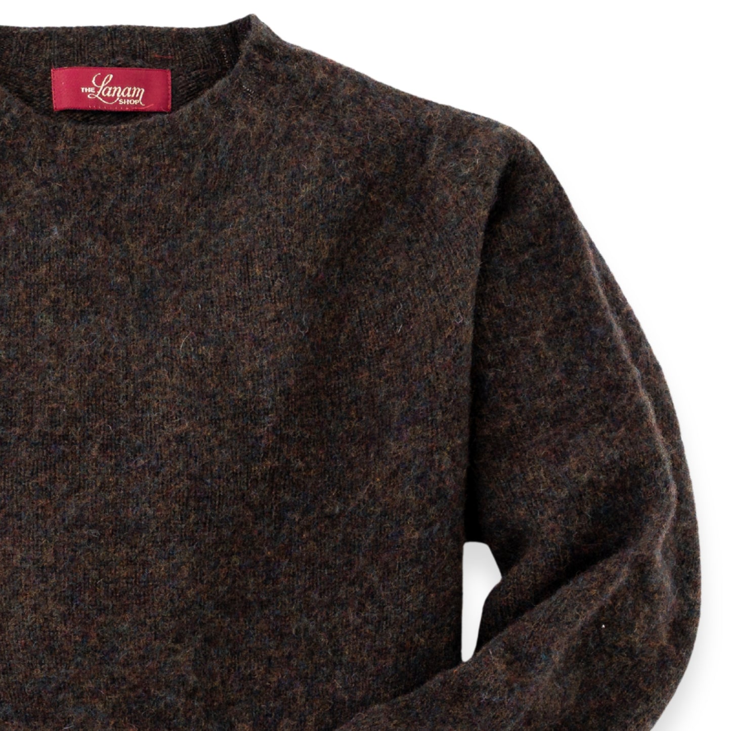 Men's Brushed Shetland Wool Crew Neck Sweater | Carob Brown