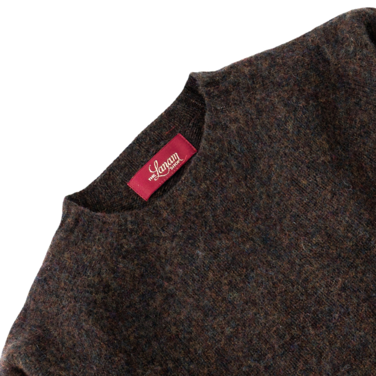 Men's Brushed Shetland Wool Crew Neck Sweater | Carob Brown