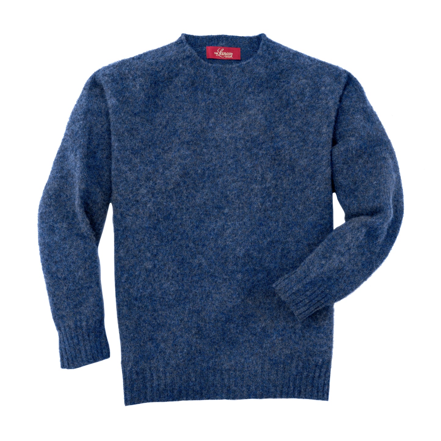 Men's Brushed Shetland Wool Crew Neck Sweater | Denim Blue