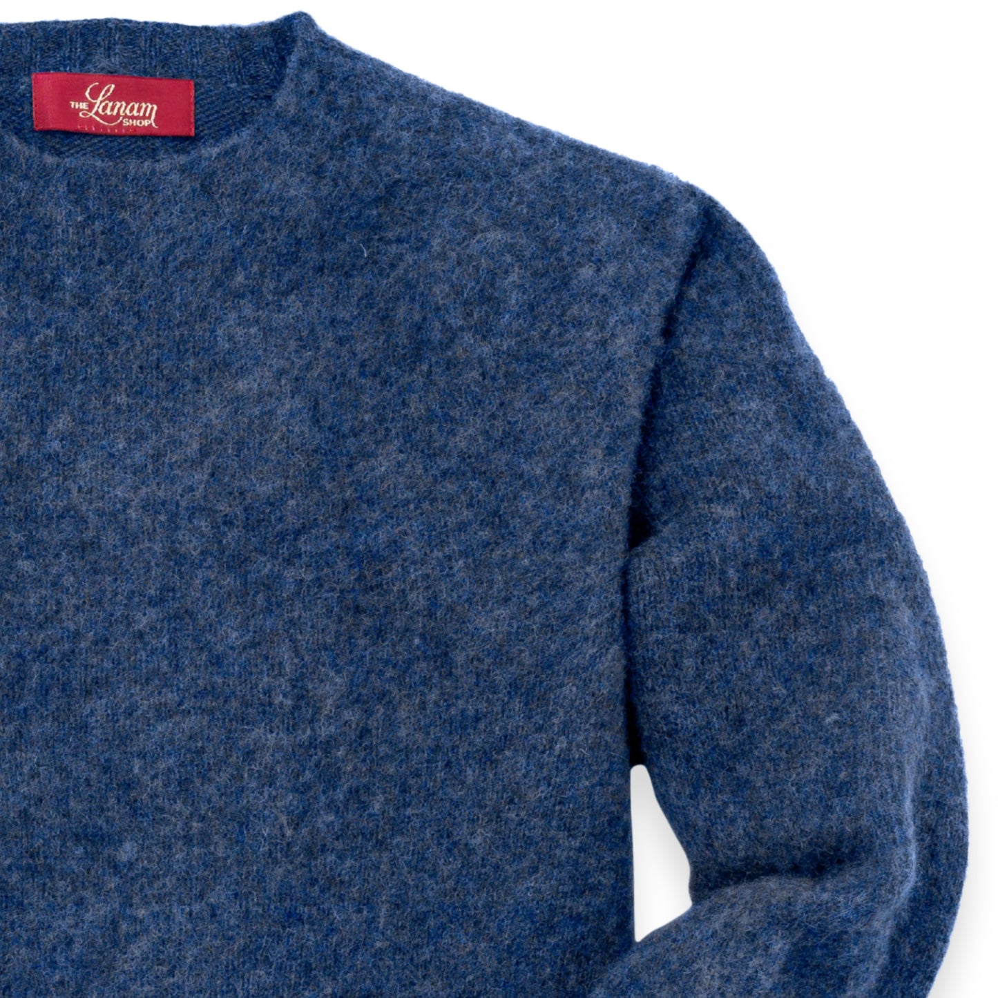 Men's Brushed Shetland Wool Crew Neck Sweater | Denim Blue