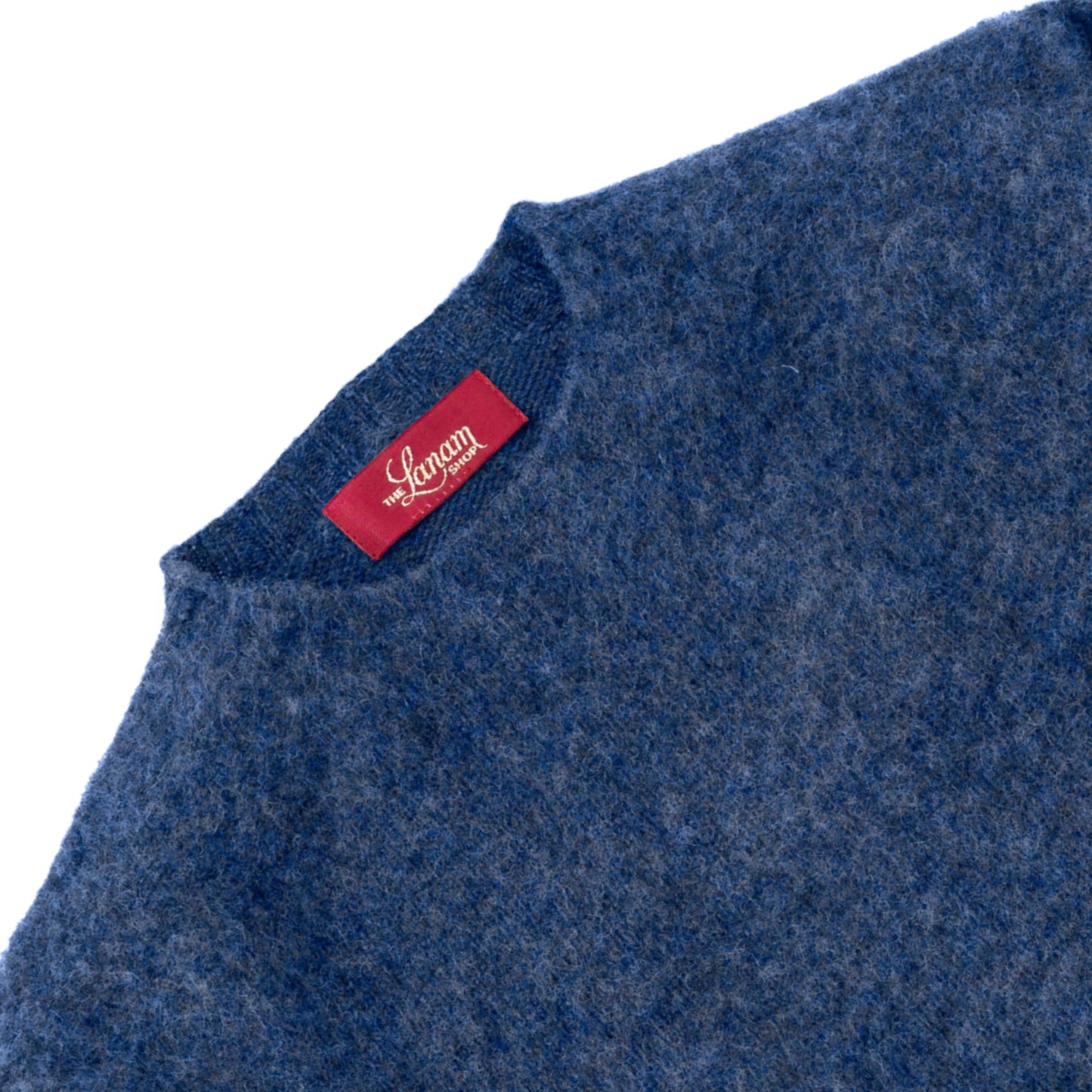 Men's Brushed Shetland Wool Crew Neck Sweater | Denim Blue