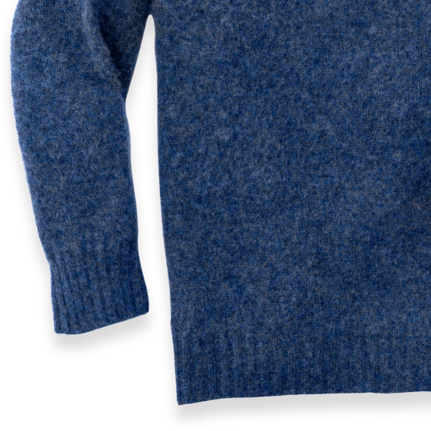 Men's Brushed Shetland Wool Crew Neck Sweater | Denim Blue