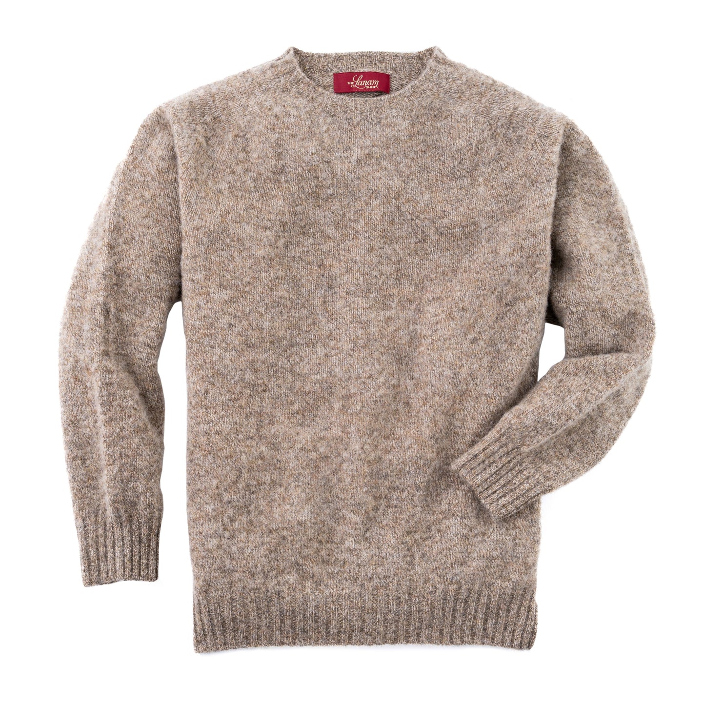Men's Brushed Shetland Wool Crew Neck Sweater | Mushroom Beige