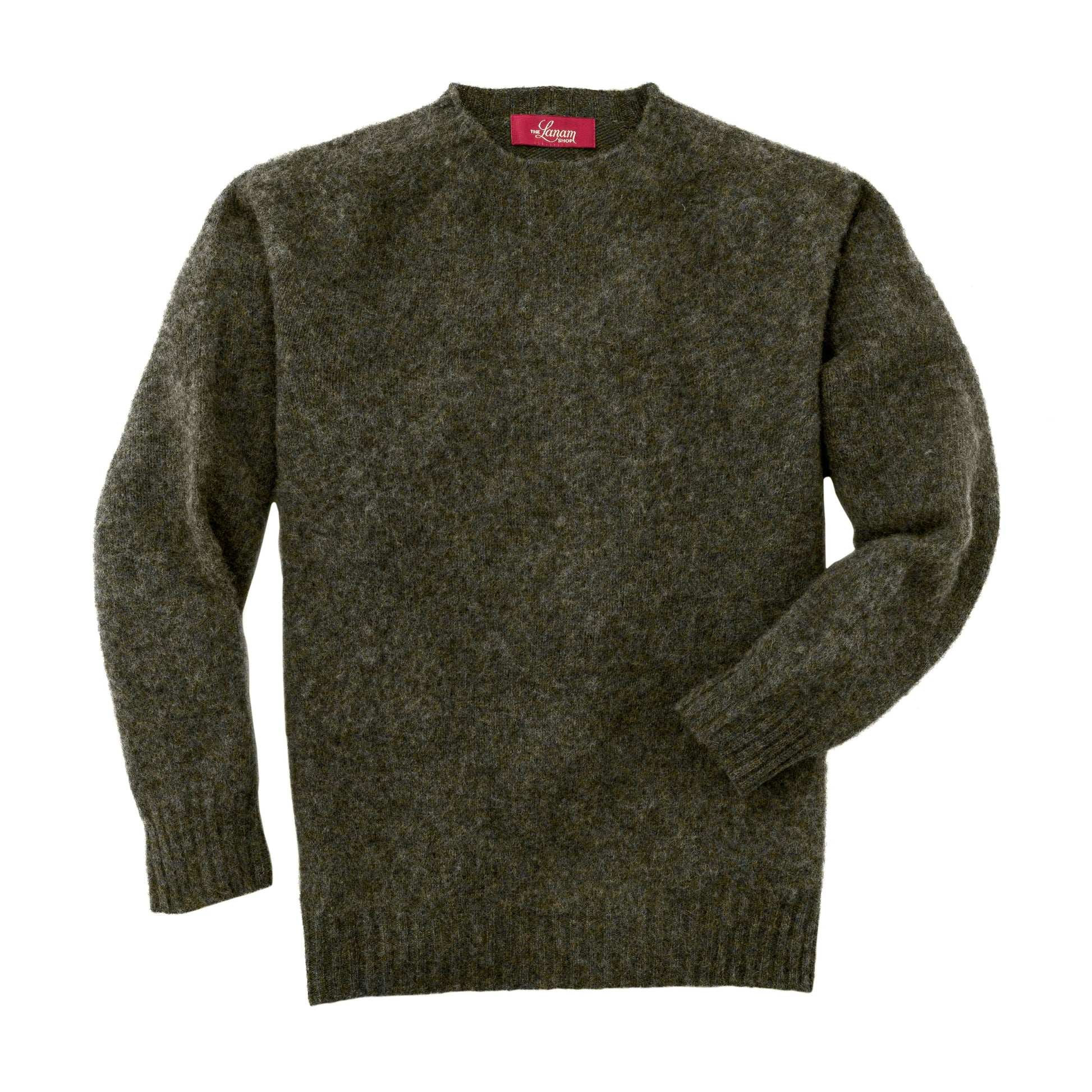 Men's Brushed Shetland Wool Crew Neck Sweater | Scots Pine Green