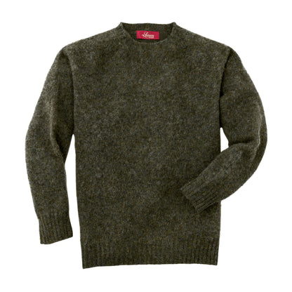 Men's Brushed Shetland Wool Crew Neck Sweater | Scots Pine Green