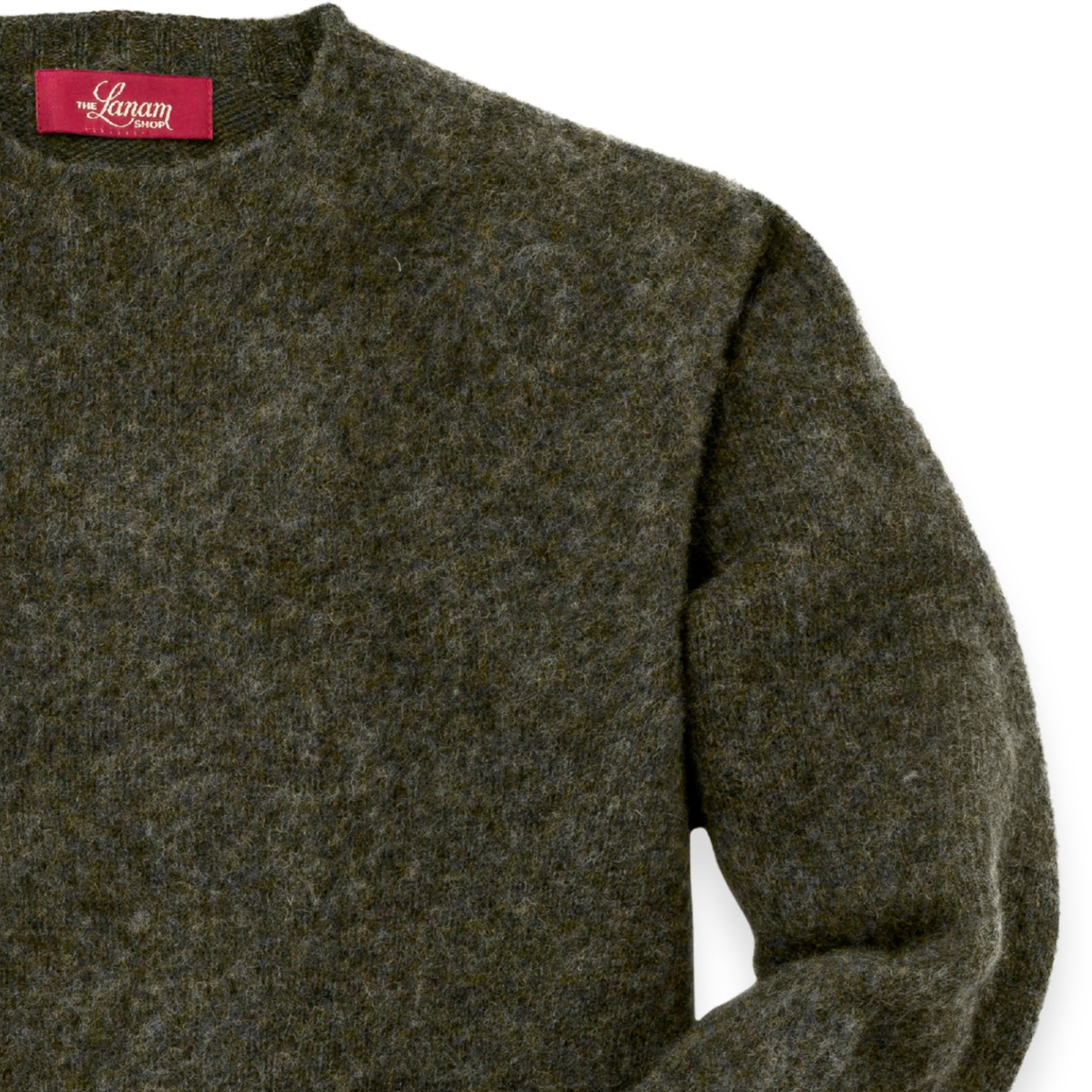 Men's Brushed Shetland Wool Crew Neck Sweater | Scots Pine Green