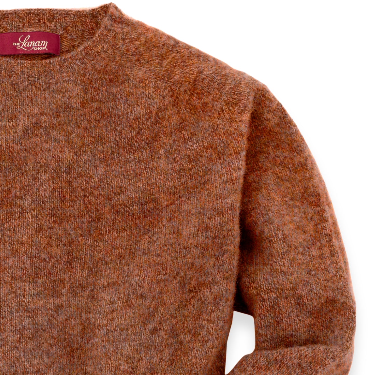 Men's Brushed Shetland Wool Crew Neck Sweater | Whiskey Brown