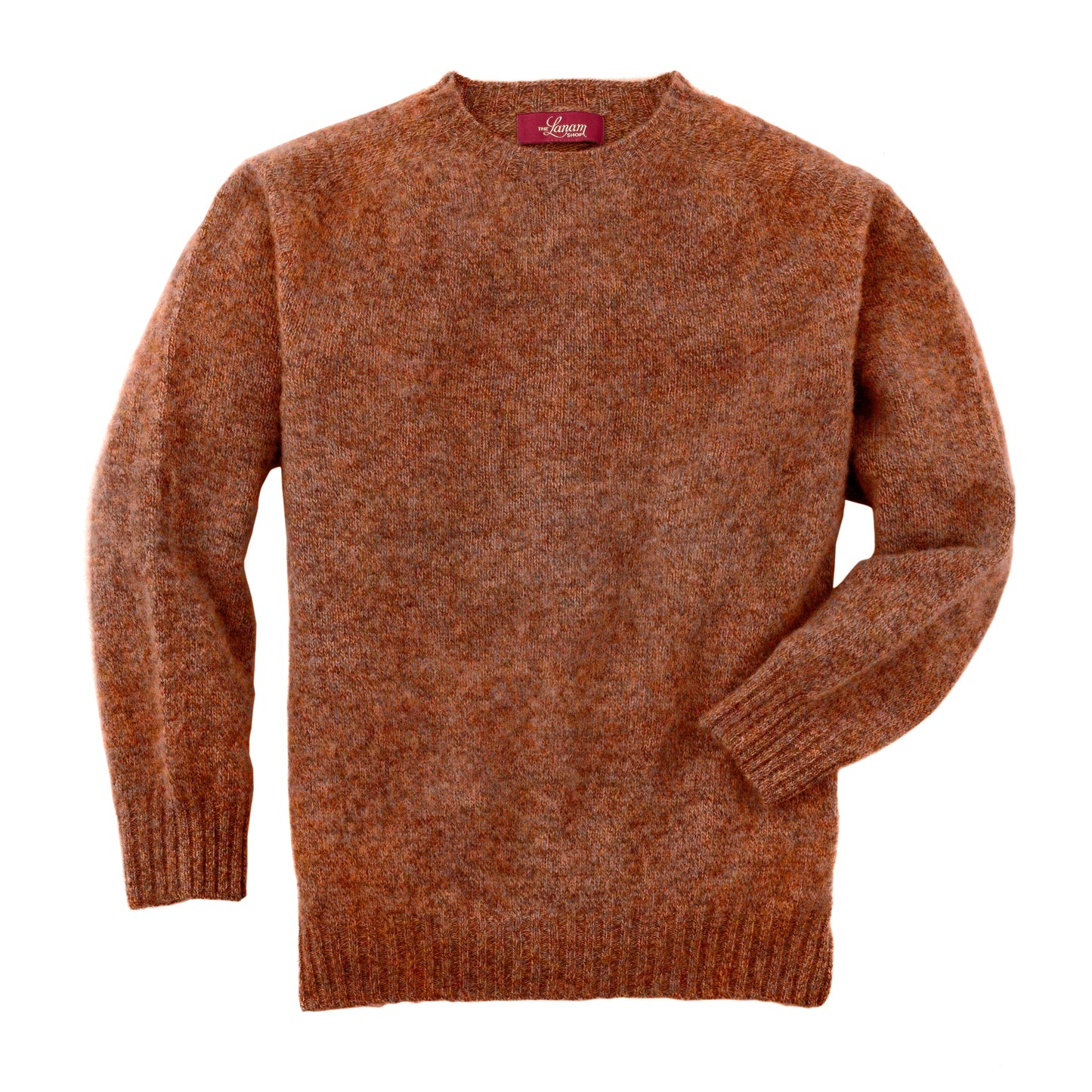 Men's Brushed Shetland Wool Crew Neck Sweater | Whiskey Brown