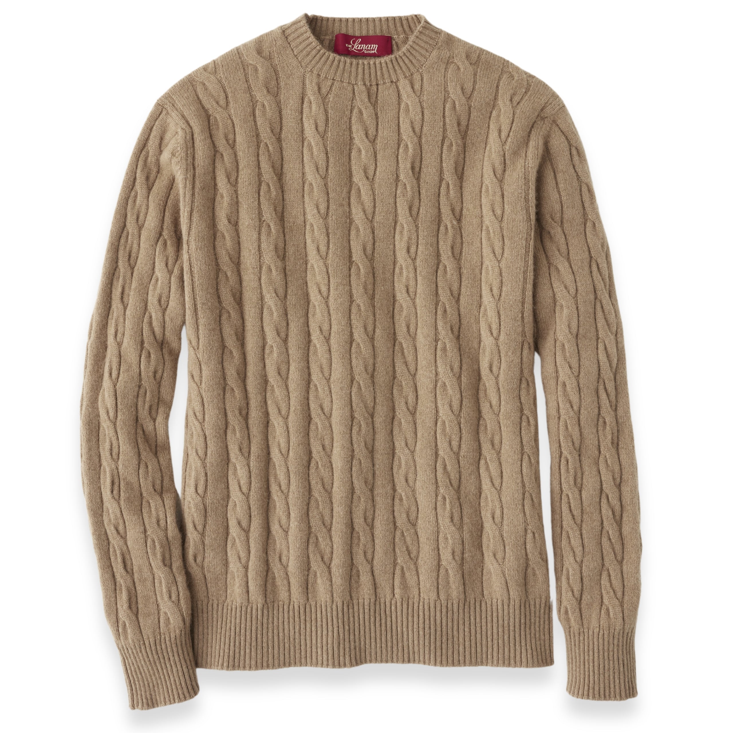 Camel Hair Cable Knit Crew Neck Sweater Dark Natural X Small