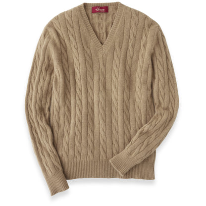 Men's V-Neck Cable Knit Camel Hair Sweater The Lanam Shop