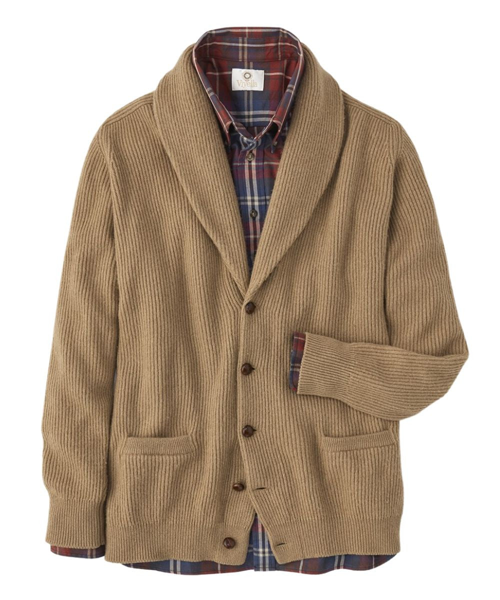 Men's Camel Hair Shawl Collar Cardigan Made in Scotland