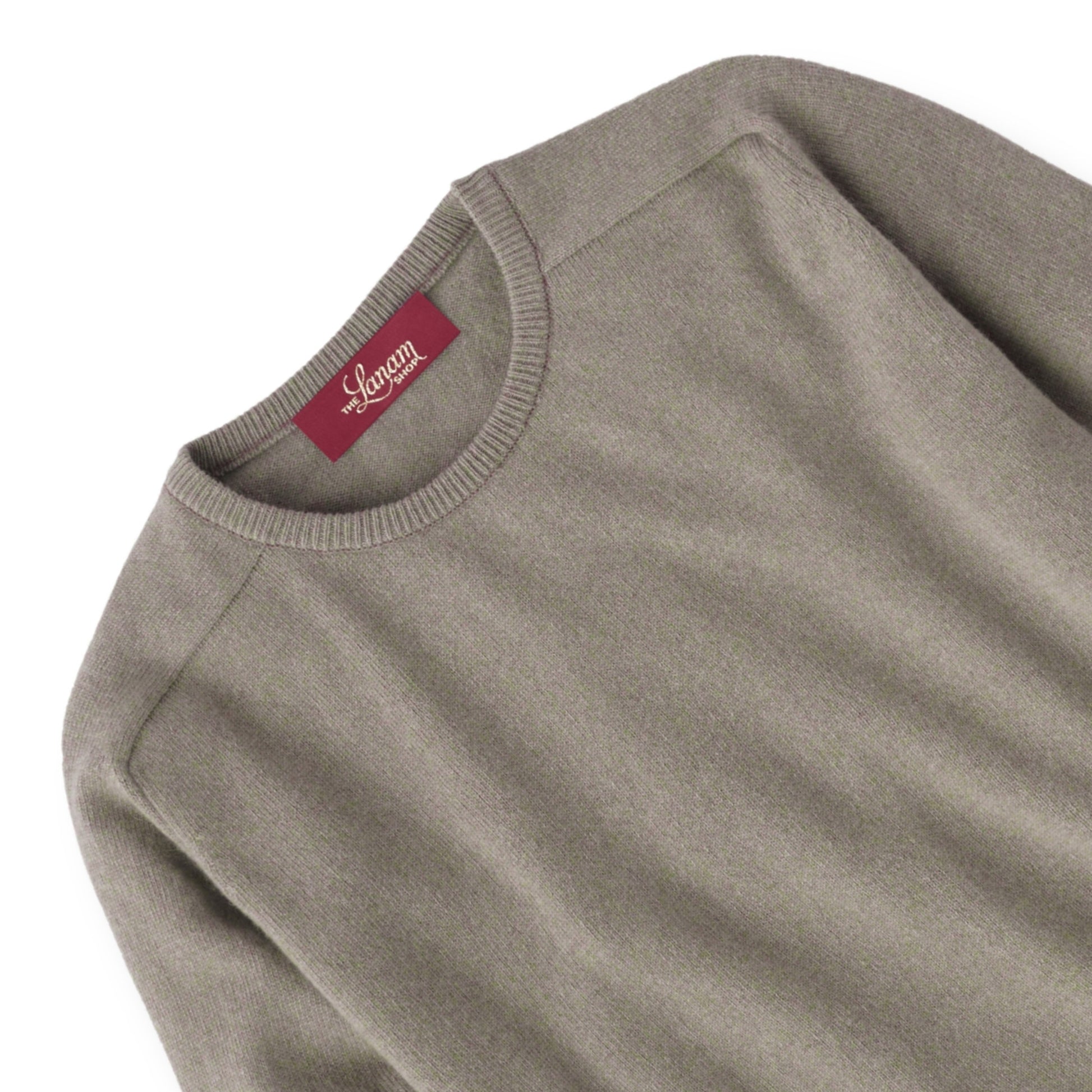 Men's Cashmere Crew Neck Sweater With Saddle Shoulder in Dark Natural | The Lanam Shop