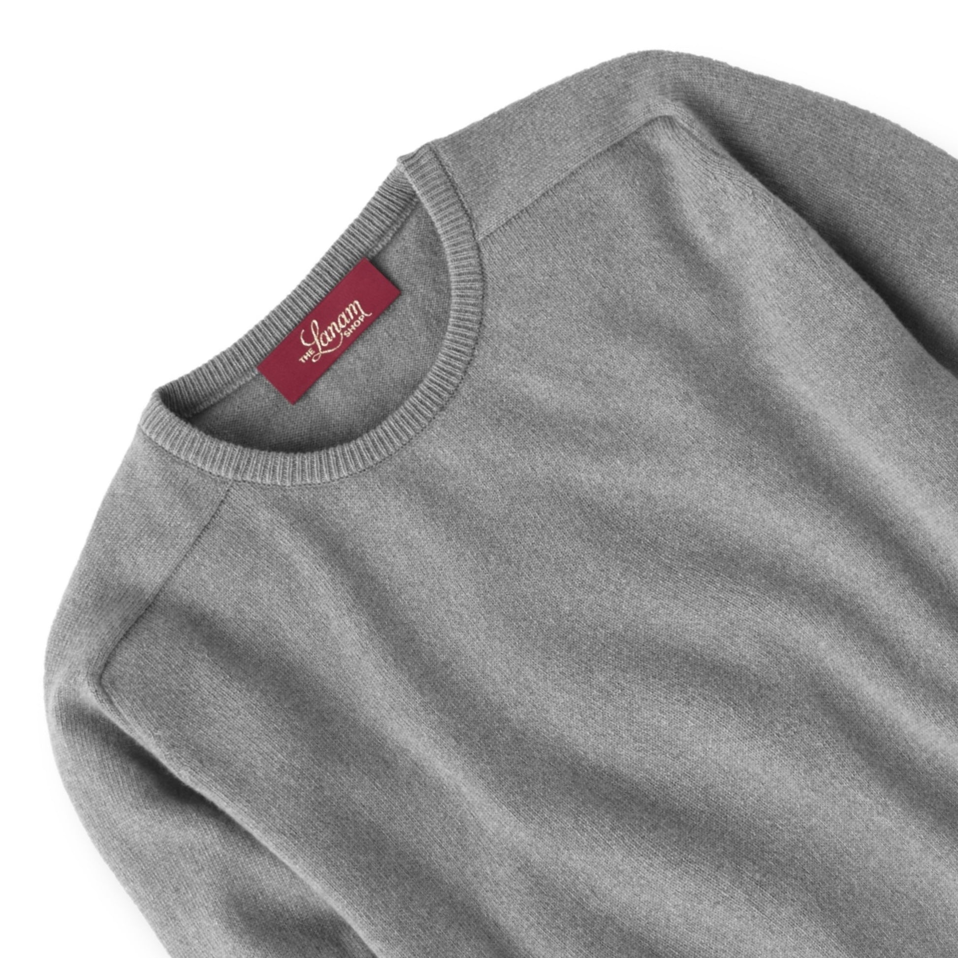 Men's Cashmere Crew Neck Sweater With Saddle Shoulder in Flannel Grey | The Lanam Shop