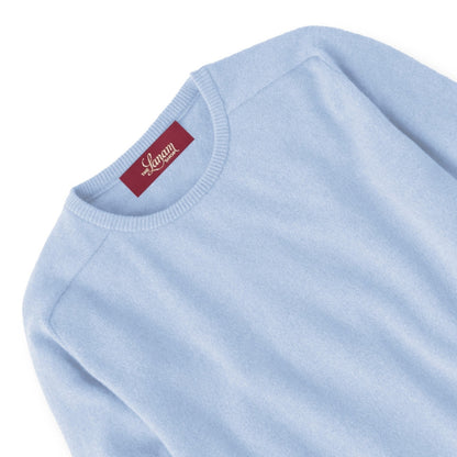 Men's Cashmere Crew Neck Sweater With Saddle Shoulder in Hyacinth | The Lanam Shop