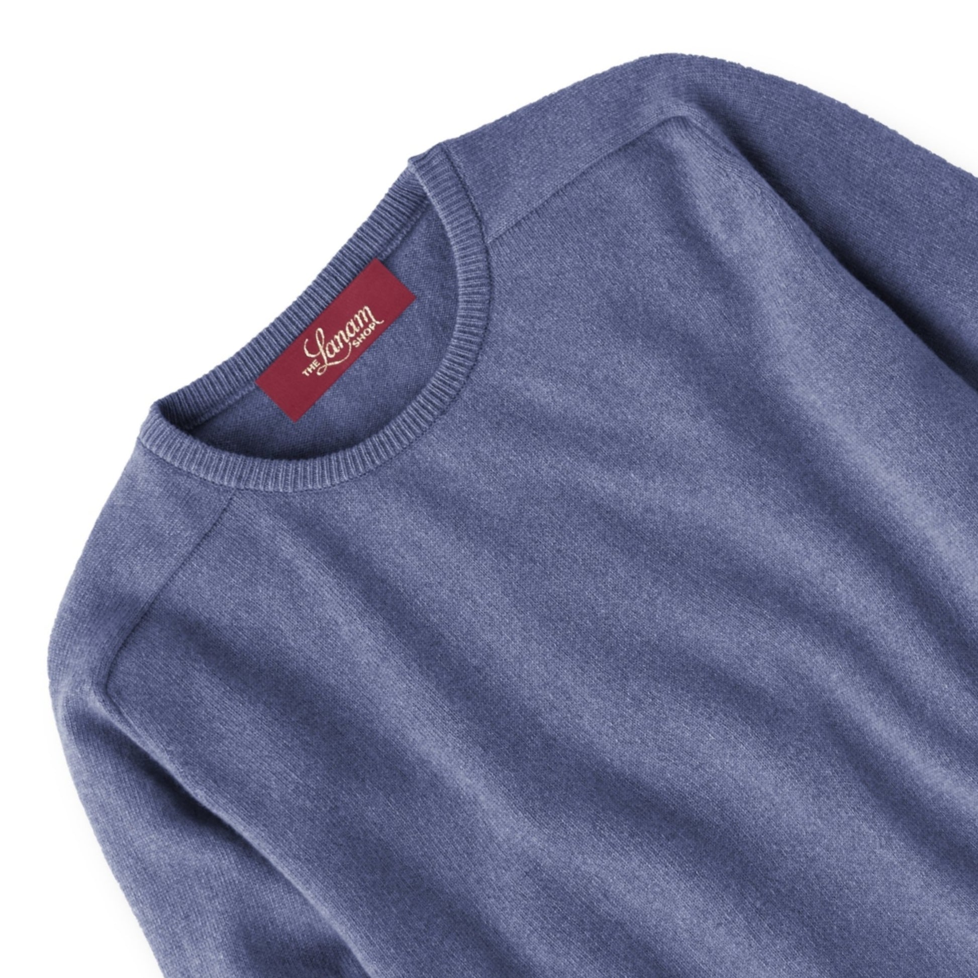 Men's Cashmere Crew Neck Sweater With Saddle Shoulder in Lapis | The Lanam Shop