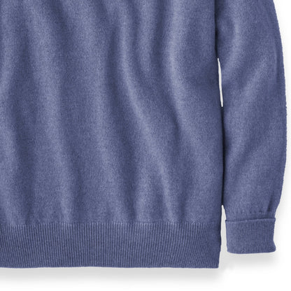 Men's Cashmere Crew Neck Sweater With Saddle Shoulder in Lapis | The Lanam Shop