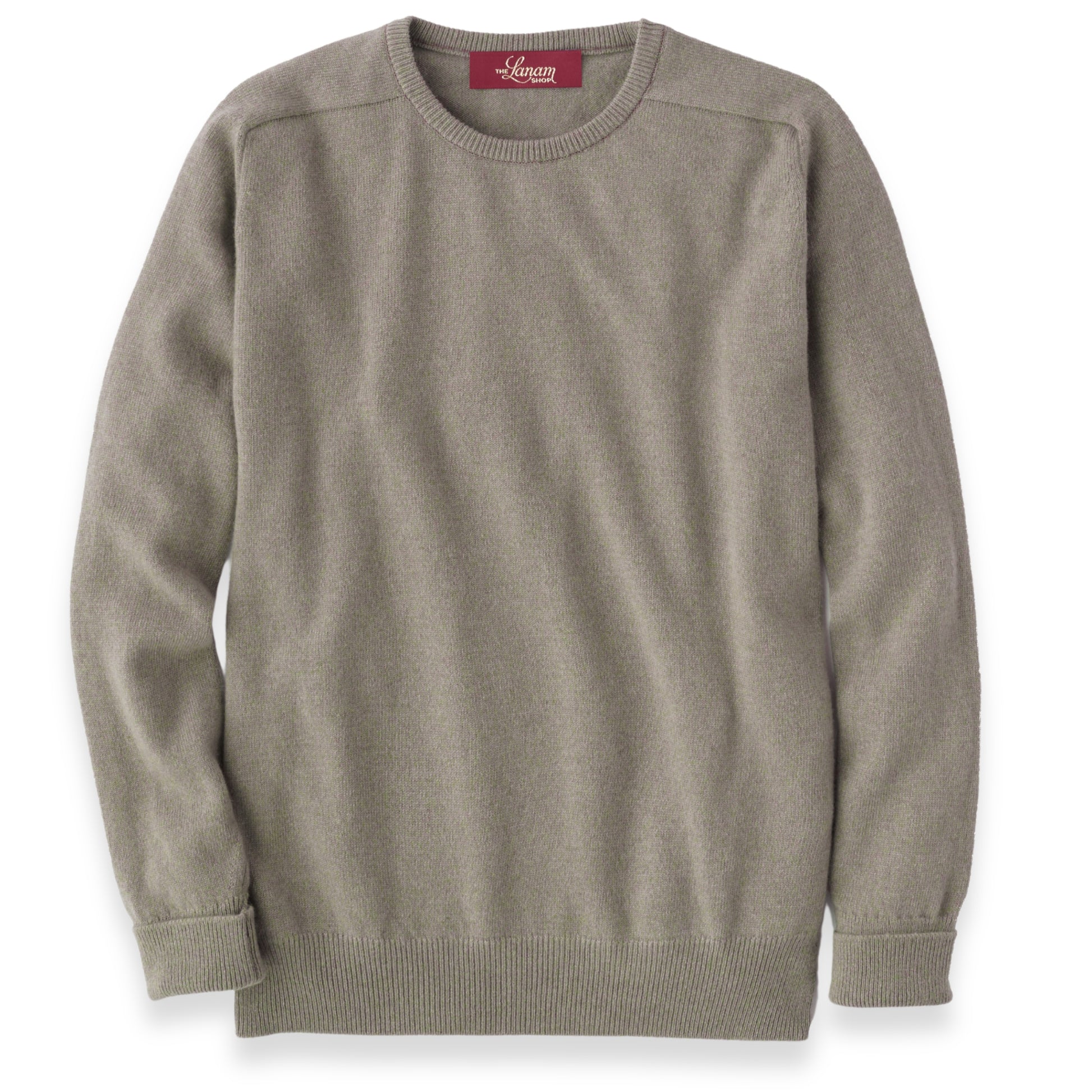 Men's Cashmere Crew Neck Sweater With Saddle Shoulder in Dark Natural | The Lanam Shop
