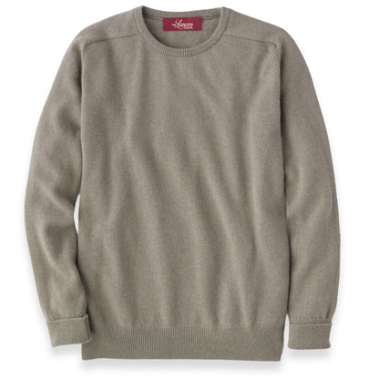Men's Cashmere Crew Neck Sweater With Saddle Shoulder in Dark Natural | The Lanam Shop