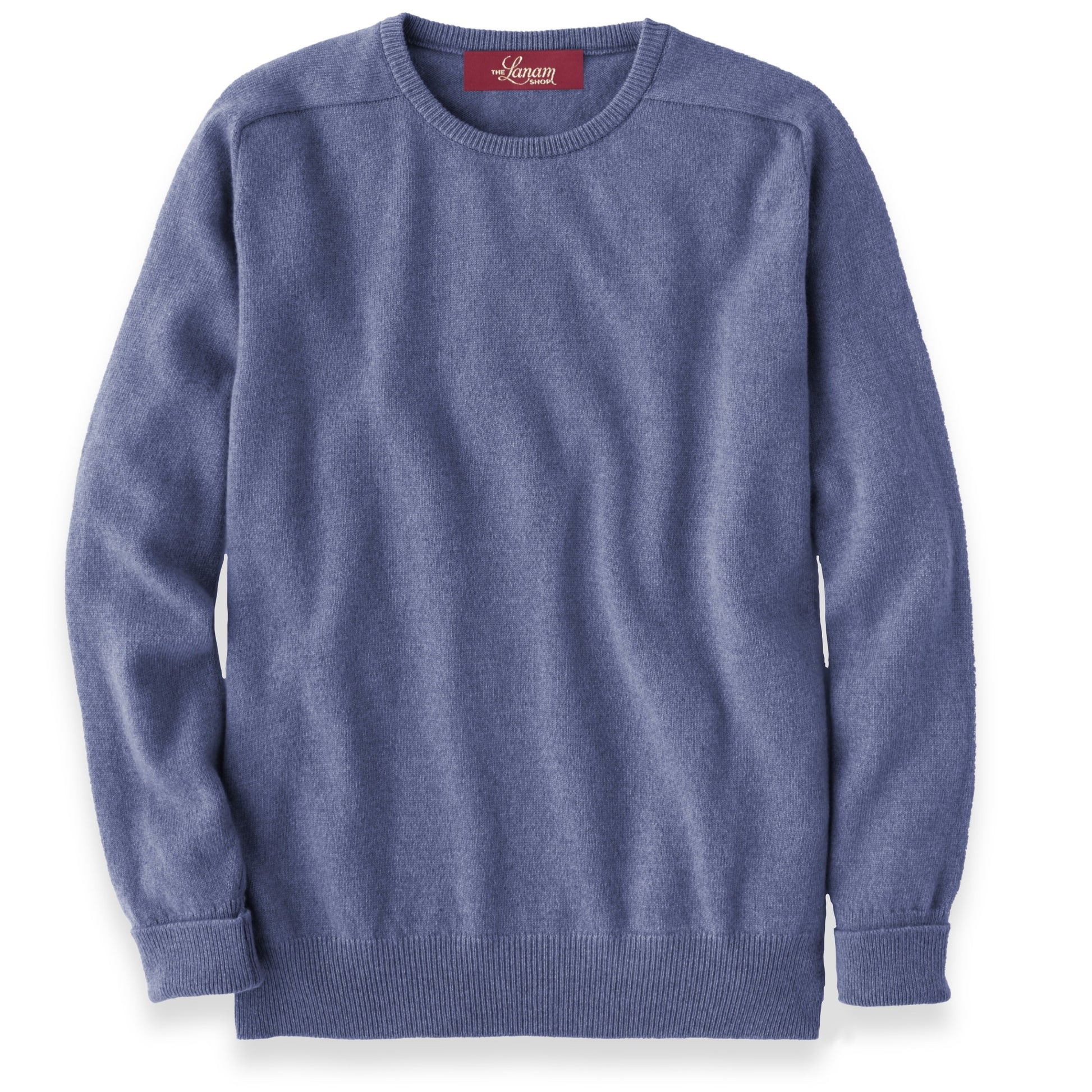 Men's Cashmere Crew Neck Sweater With Saddle Shoulder in Lapis | The Lanam Shop