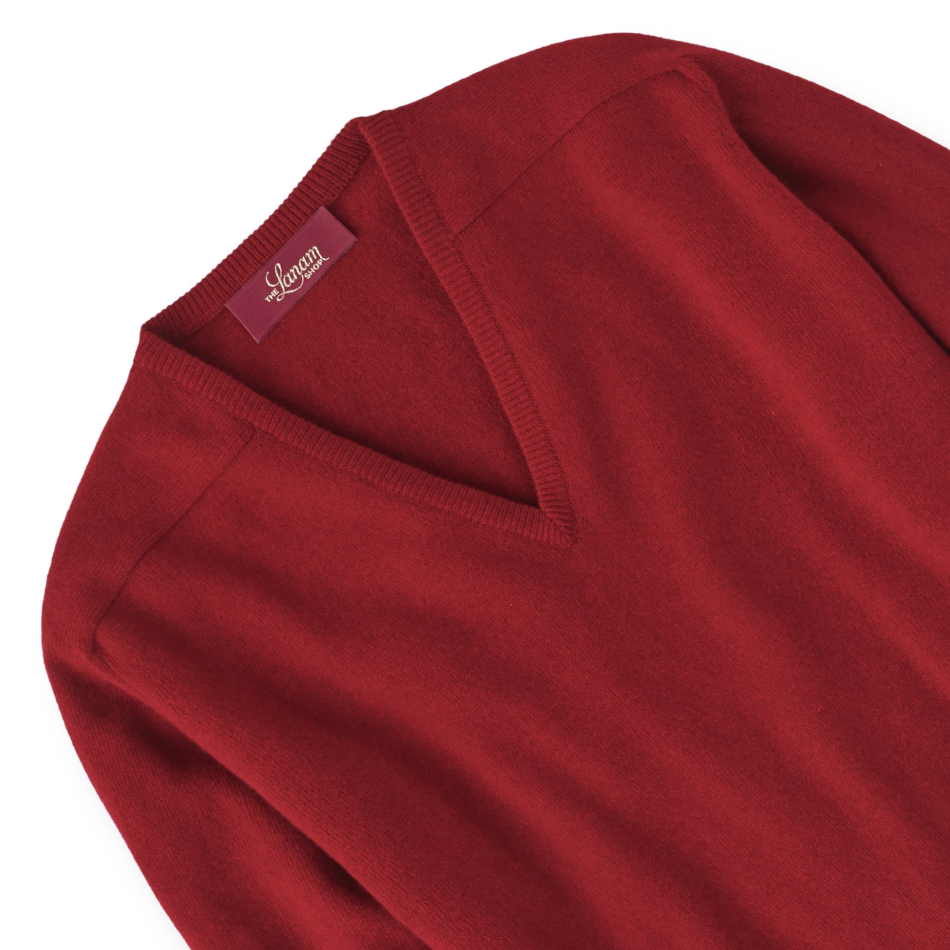 Men's Cashmere V-Neck Sweater With Saddle Shoulder in Cardinal | The Lanam Shop