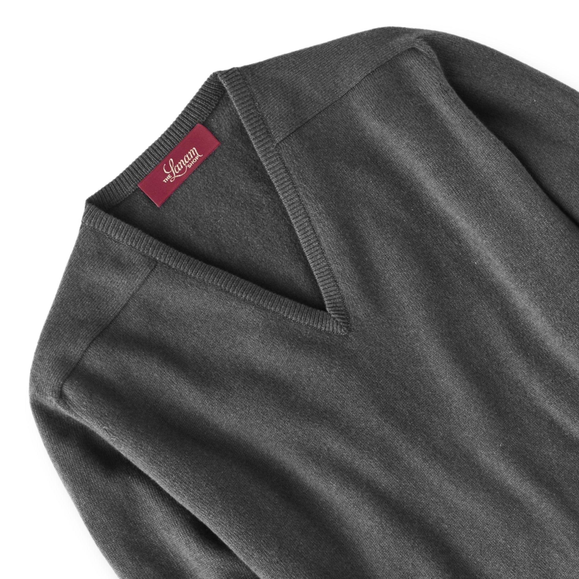 Men's Cashmere V-Neck Sweater With Saddle Shoulder in Derby Grey | The Lanam Shop