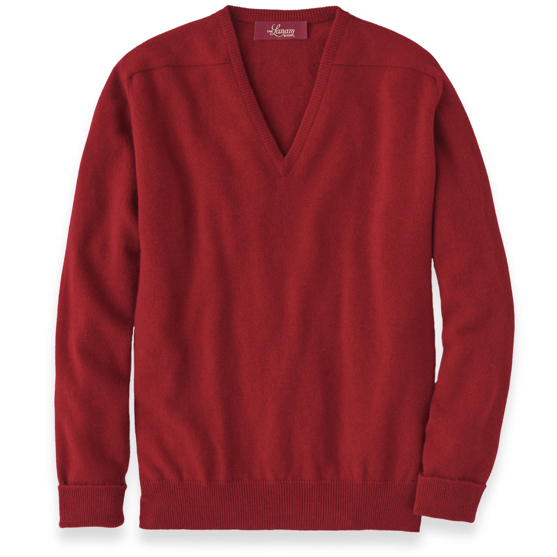 Men's Cashmere V-Neck Sweater With Saddle Shoulder in Cardinal | The Lanam Shop