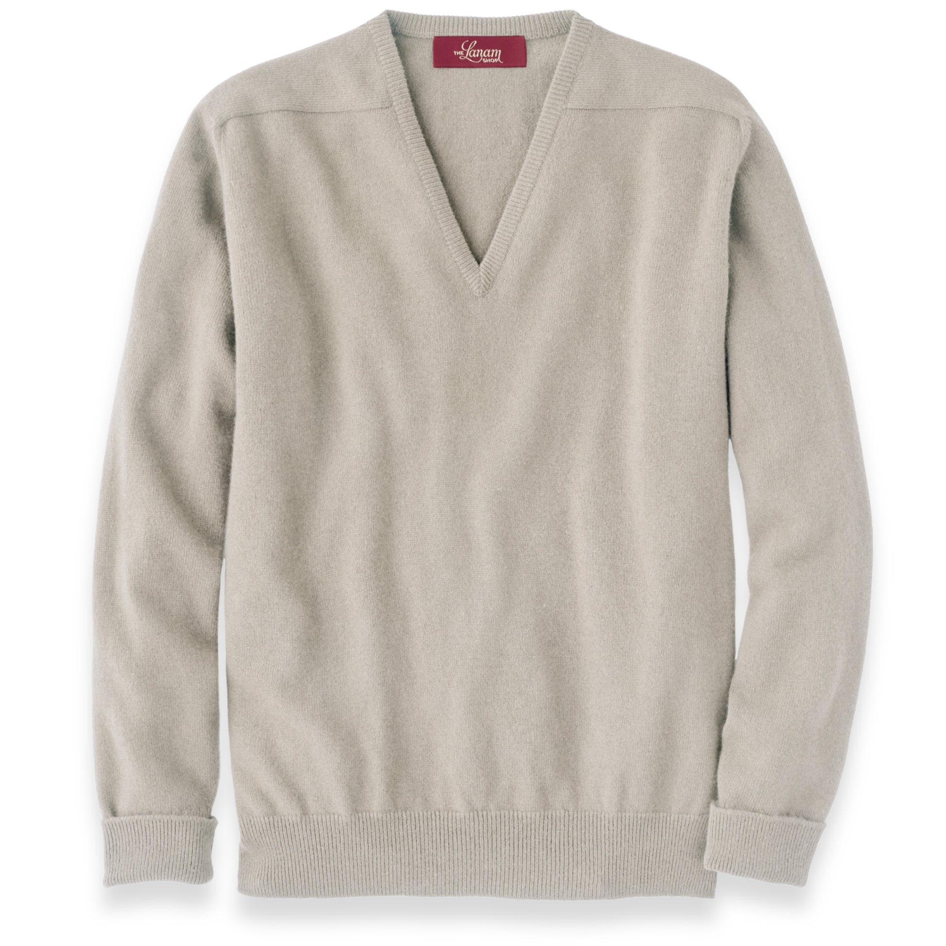 Men's Cashmere V-Neck Sweater With Saddle Shoulder in Linen | The Lanam Shop