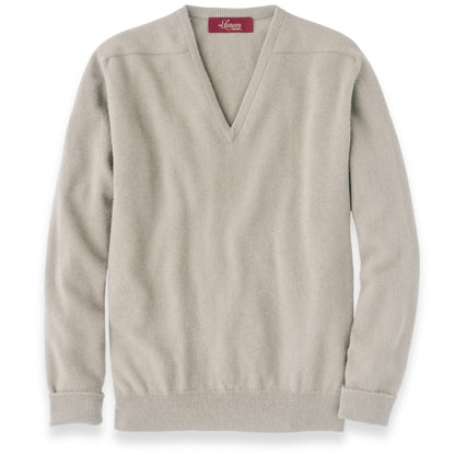 Men's Cashmere V-Neck Sweater With Saddle Shoulder in Linen | The Lanam Shop