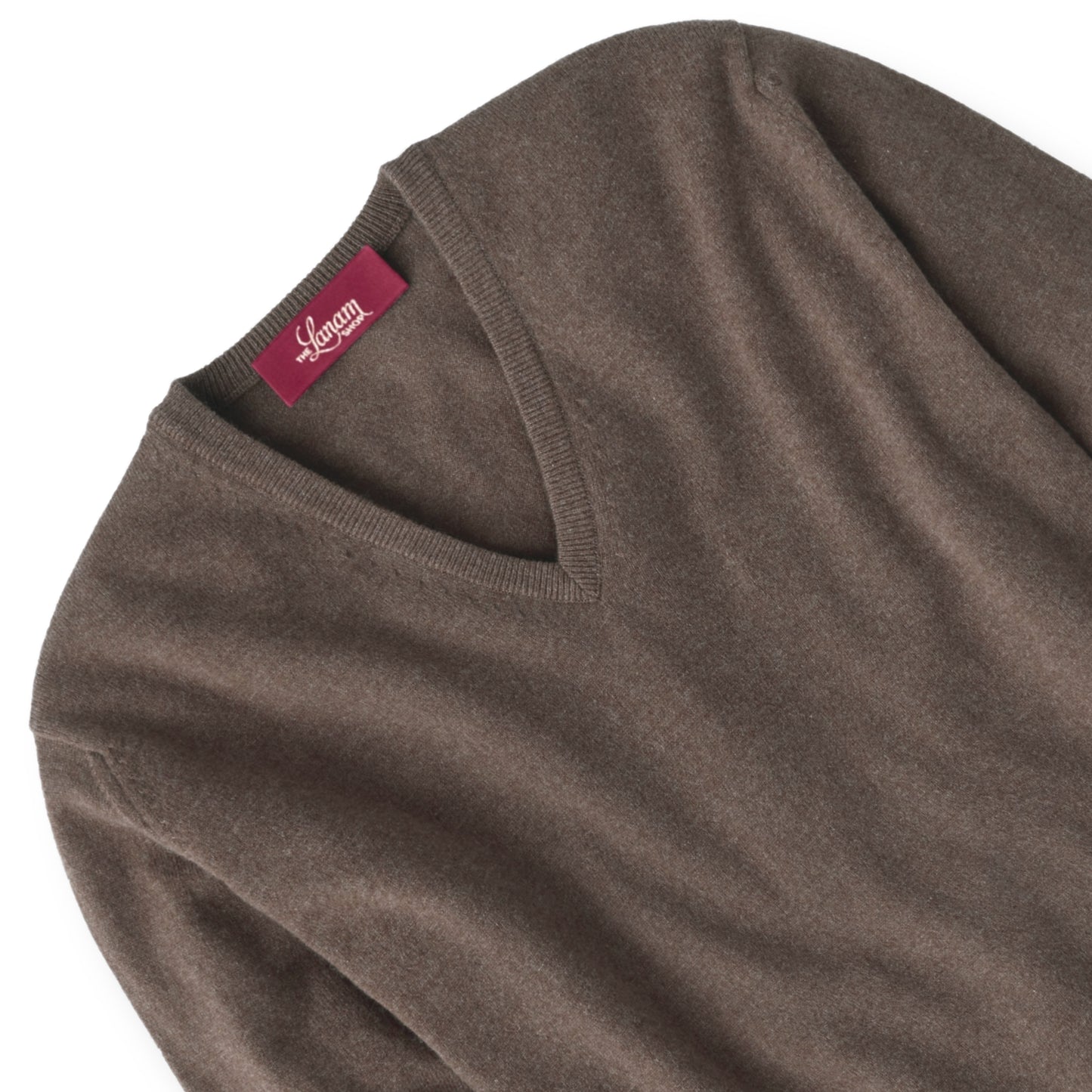 Men's Cashmere V-Neck Sweater With Set-In Sleeve in Mocha | The Lanam Shop