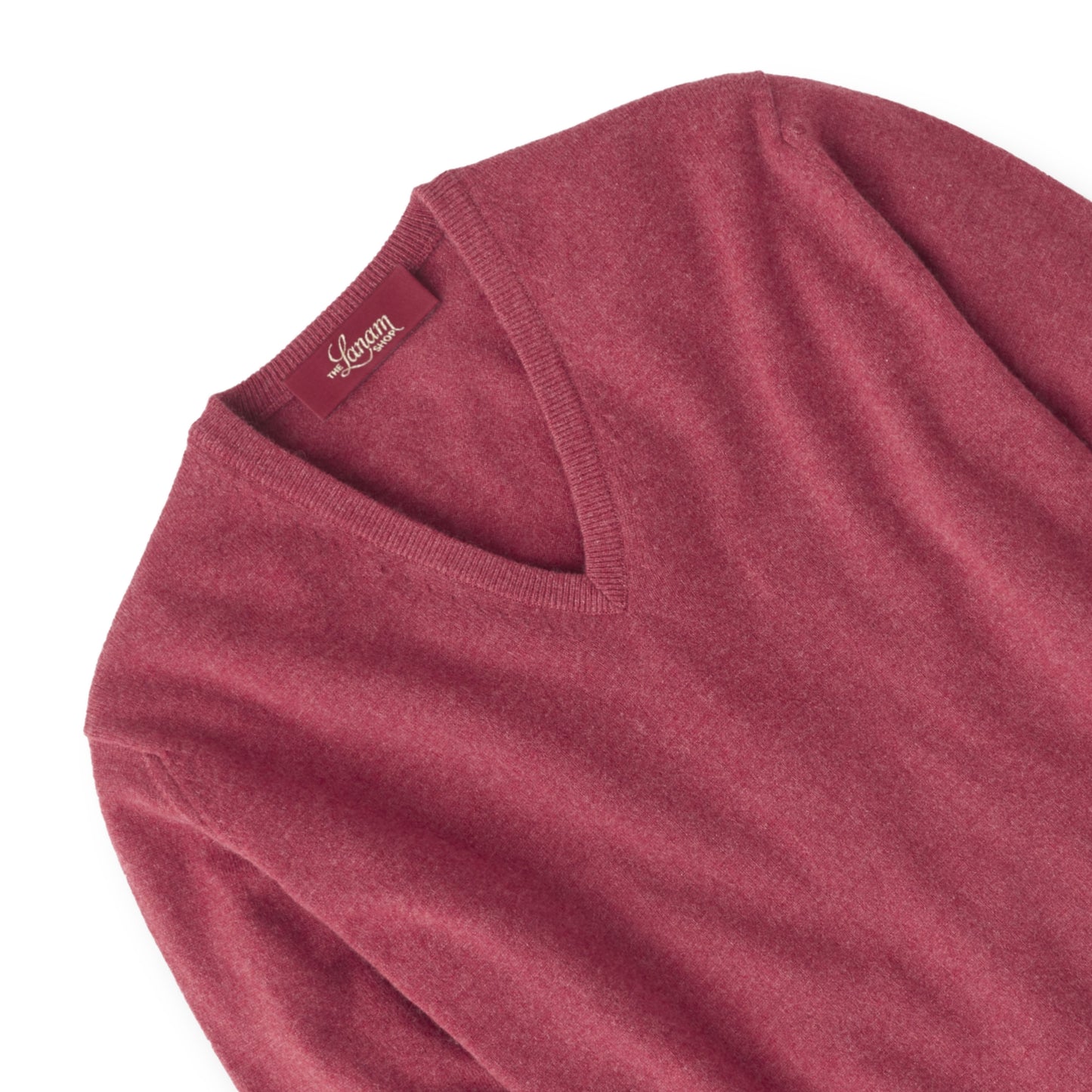 Men's Cashmere V-Neck Sweater With Set-In Sleeve in Poppy Melange | The Lanam Shop