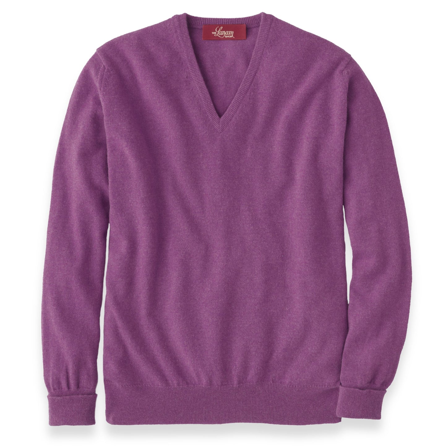 Men's Cashmere V-Neck Sweater With Set-In Sleeve in Loganberry | The Lanam Shop