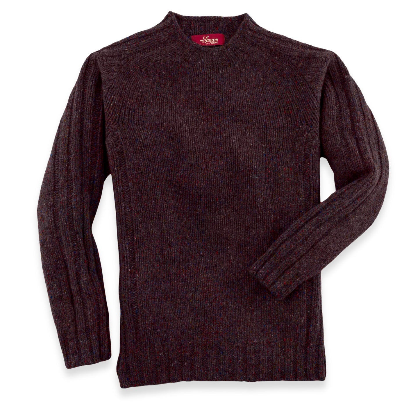Men's Donegal Lambswool Crew Neck Sweater with Rib Knit Detail | Bordeaux Red Donegal