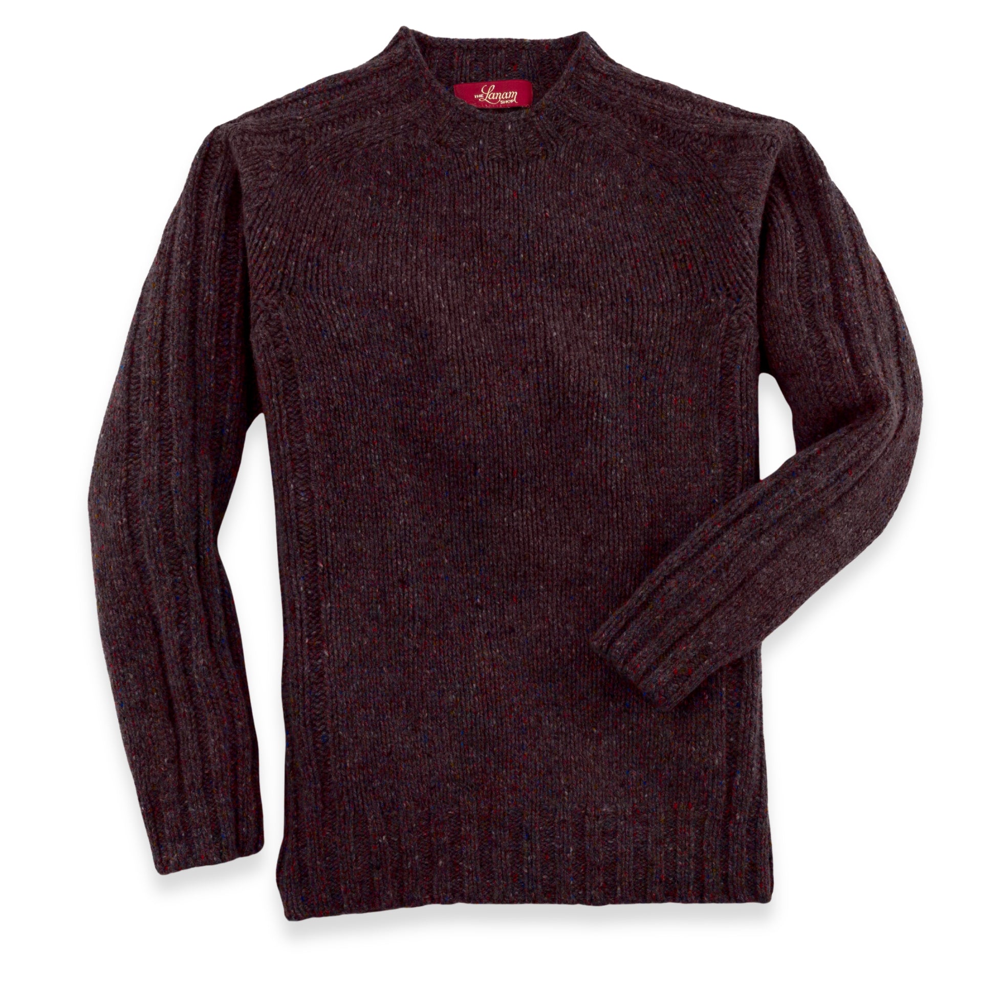 Men's Donegal Lambswool Crew Neck Sweater with Rib Knit Detail | Bordeaux Red Donegal