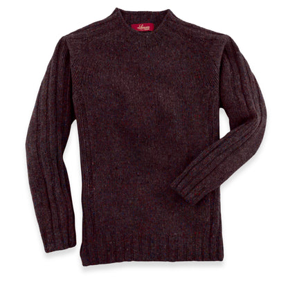 Men's Donegal Lambswool Crew Neck Sweater with Rib Knit Detail | Bordeaux Red Donegal