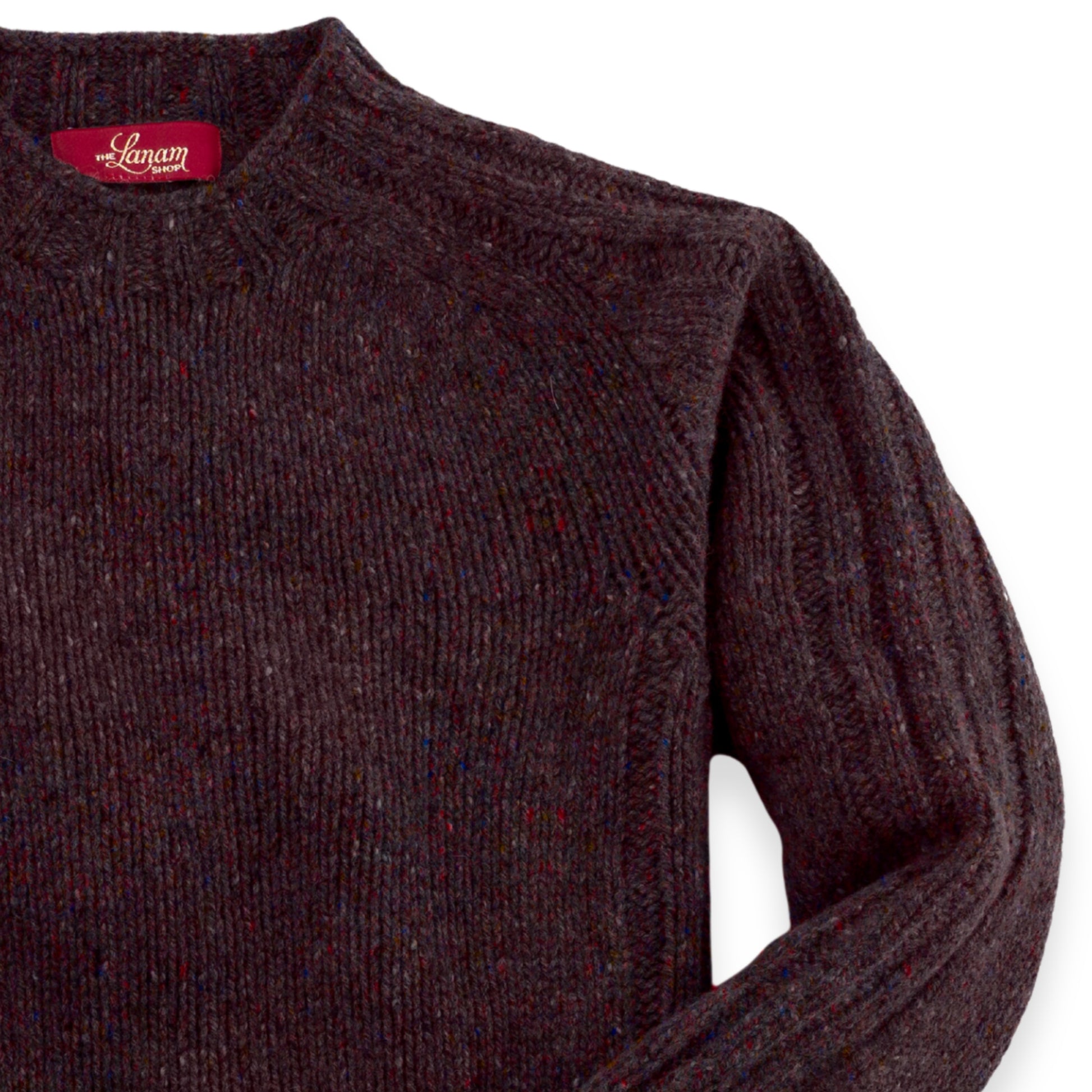 Men's Donegal Lambswool Crew Neck Sweater with Rib Knit Detail | Bordeaux Red Donegal